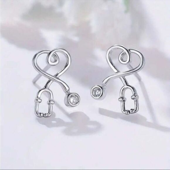 Sterling Silver S925 Stethoscope Drop Earrings - Picture 2 of 9
